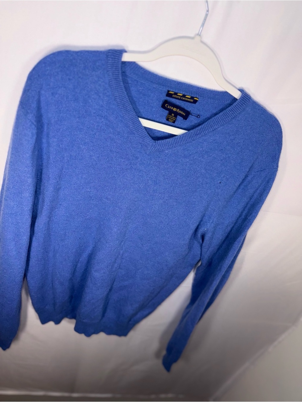 Club Room Estate Cashmere Men Classic V-Neck Blue Sweater Pullover Size Medium - Picture 2 of 15